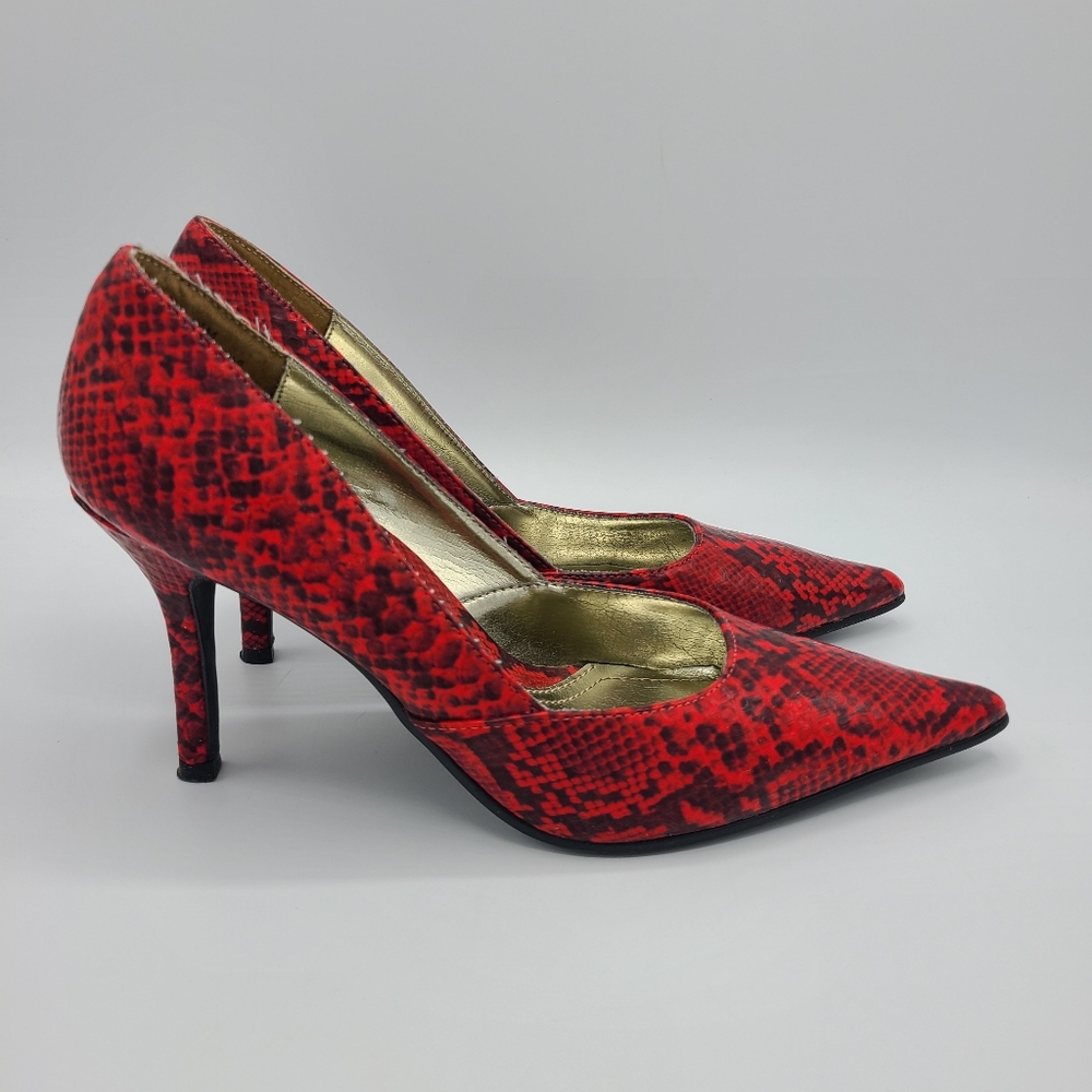 Rampage Maria Red Black Snakeskin Print Pointed Toe Heels Pumps 6.5 - Picture 2 of 13
